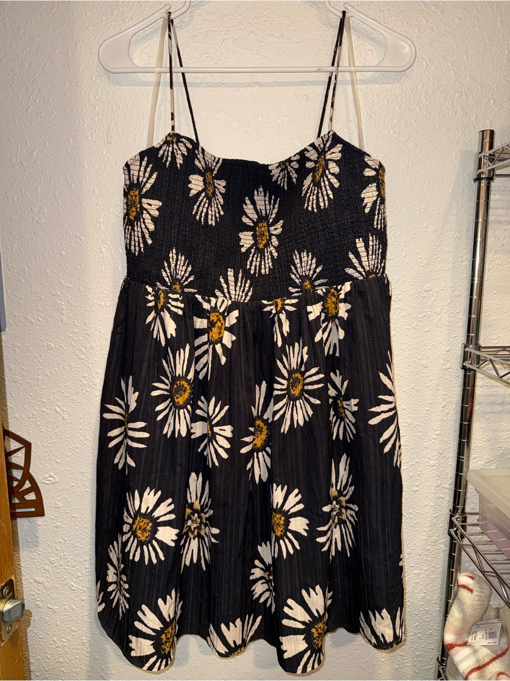 Black Floral Daisy Sundress with Smocked Bodice